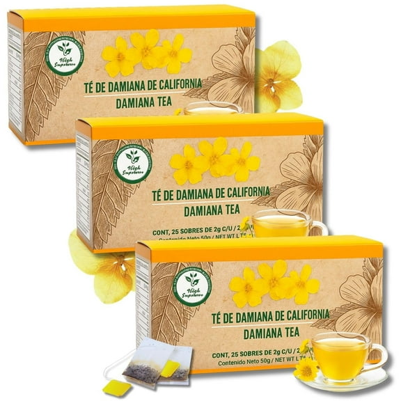 Damiana Herbal Tea  100% Turnera diffusa  25 Tea Bags (3-Pack)  Natural Caffeine-Free Infusion  Traditional Mexican Herbal Beverage  T de Damiana de California  Hecho en Mxico