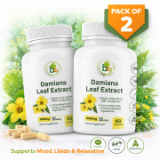 Damiana Leaf Capsules – 2 Pack (2-Month Supply) – 1000 mg per Serving – Herbal Supplement for Energy & Mood Support – Non-GMO, Gluten-Free – 60 Capsules – for Men & Women – by BexpertsUSA*