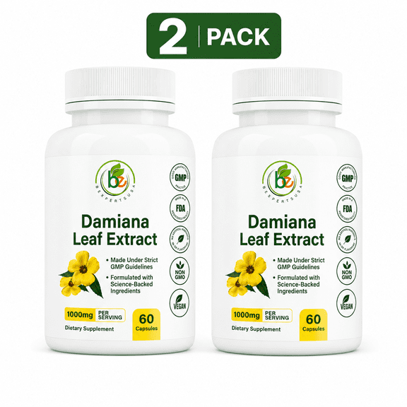 Damiana Leaf Capsules – 2 Pack (2-Month Supply) – 1000 mg per Serving – Herbal Supplement for Energy & Mood Support – Non-GMO, Gluten-Free – 60 Capsules – for Men & Women – by BexpertsUSA*