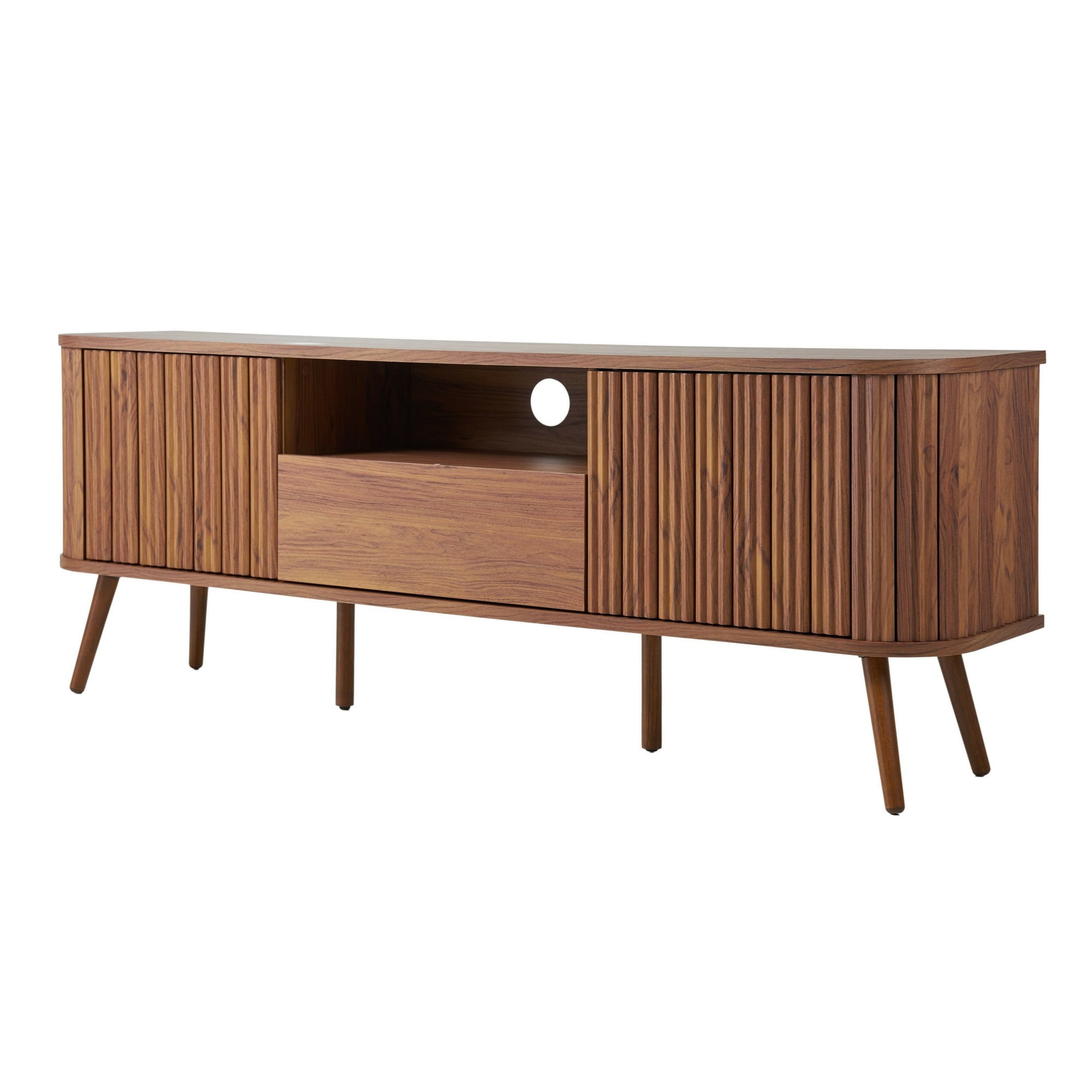 Damien 70" Walnut Farmhouse Curved TV Stand with Storage
