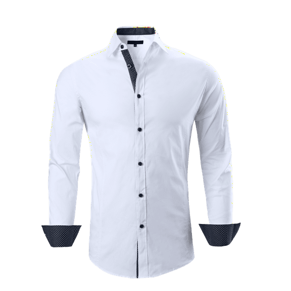 Damipow Mens Dress Shirt Regular Fit Long Sleeve Button Down Shirts for men(01 White XXL)
