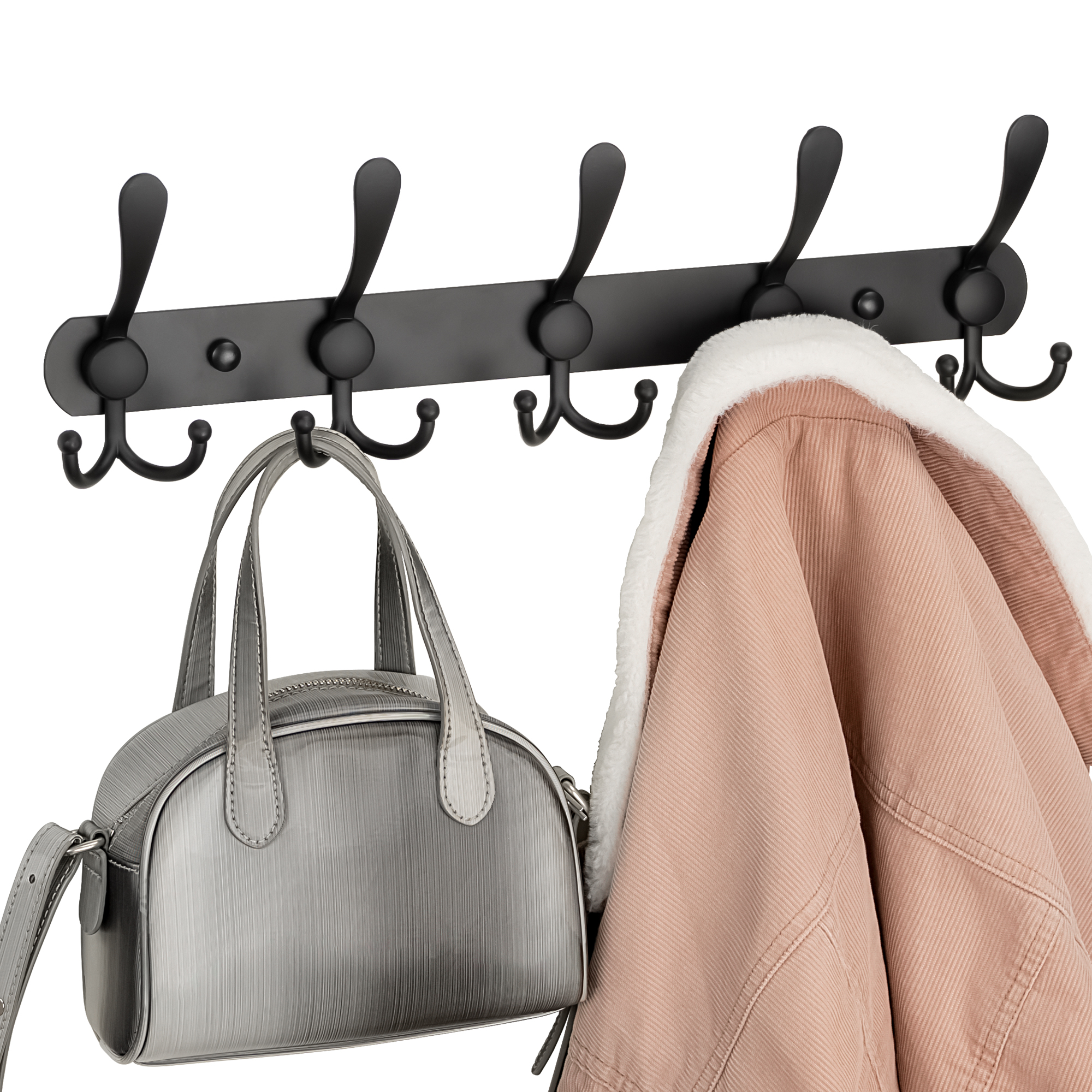 Mainstays 14 1/2 in. Wall Mounted Metal Hook Rack, 5 Single Hooks, Matte Black