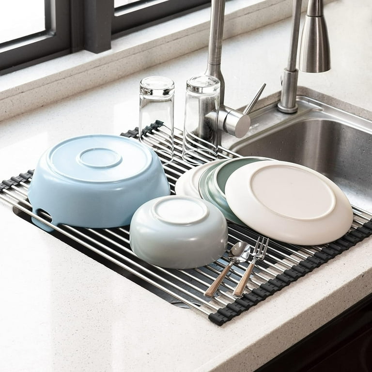 Damita Kitchen Counter Silicone Roll Up Dish Drying Rack, Over the