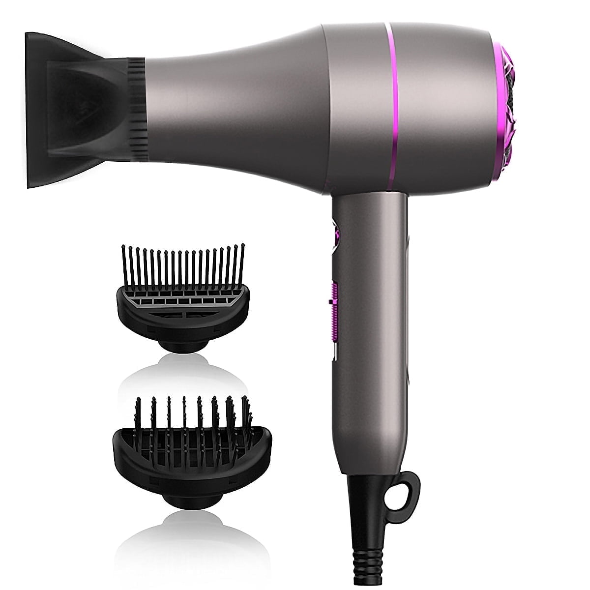 Dammyty Hair Dryer with 3 Attachments, 1800W Professional Ionic Blow Dryer for Hair Care, Powerful Wind for Hair Drying, Gray