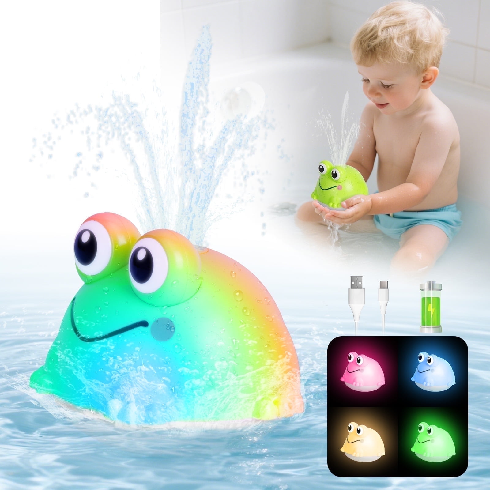 Walmart Deal of Walmart Black Friday Deals 2025 - DAMMYTY Baby Bath Toys, Light Up Frog Fountain Bath Toy with Water Spray and Colorful Lights for Toddler 1-3