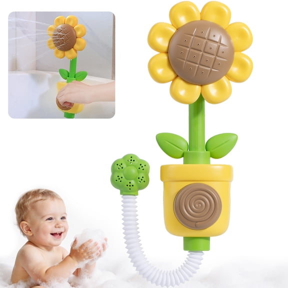 Dammyty Baby Bath Toys, Sunflower Shower Head Bathtub Toys, Water Sprinkler Bath Toys for Toddler 1-3, Infant Bathtime Fun Birthday Gift
