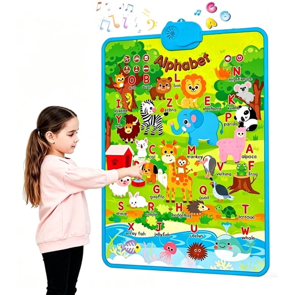 Dammyty Upgraded Electronic Alphabet Poster, Learning Toys for Toddlers 1-3, Talking ABCs, Music Poster, Interactive Educational Toddler Toy for Boys Girls