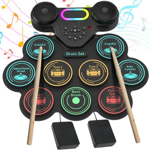 Dammyty Electronic Drum Set for Kids Adults, 9 Pads Portable Electric Drums with Headphone Jack & Speaker