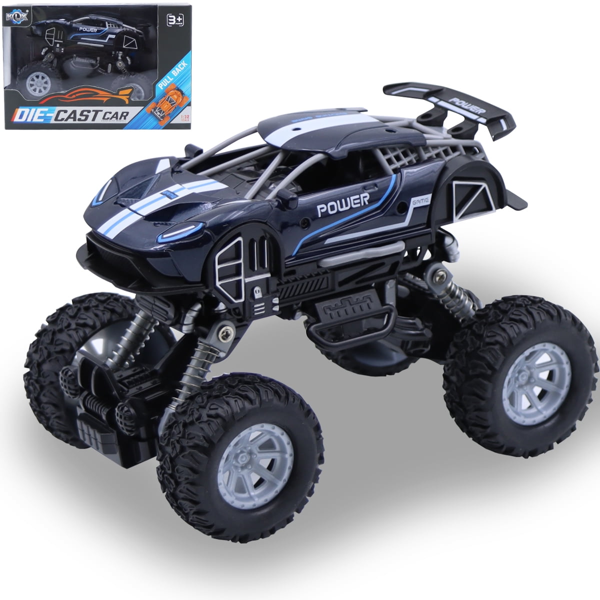 Dammyty Friction Powered Car Toys 4 Wheels Pull Back Cars with Light