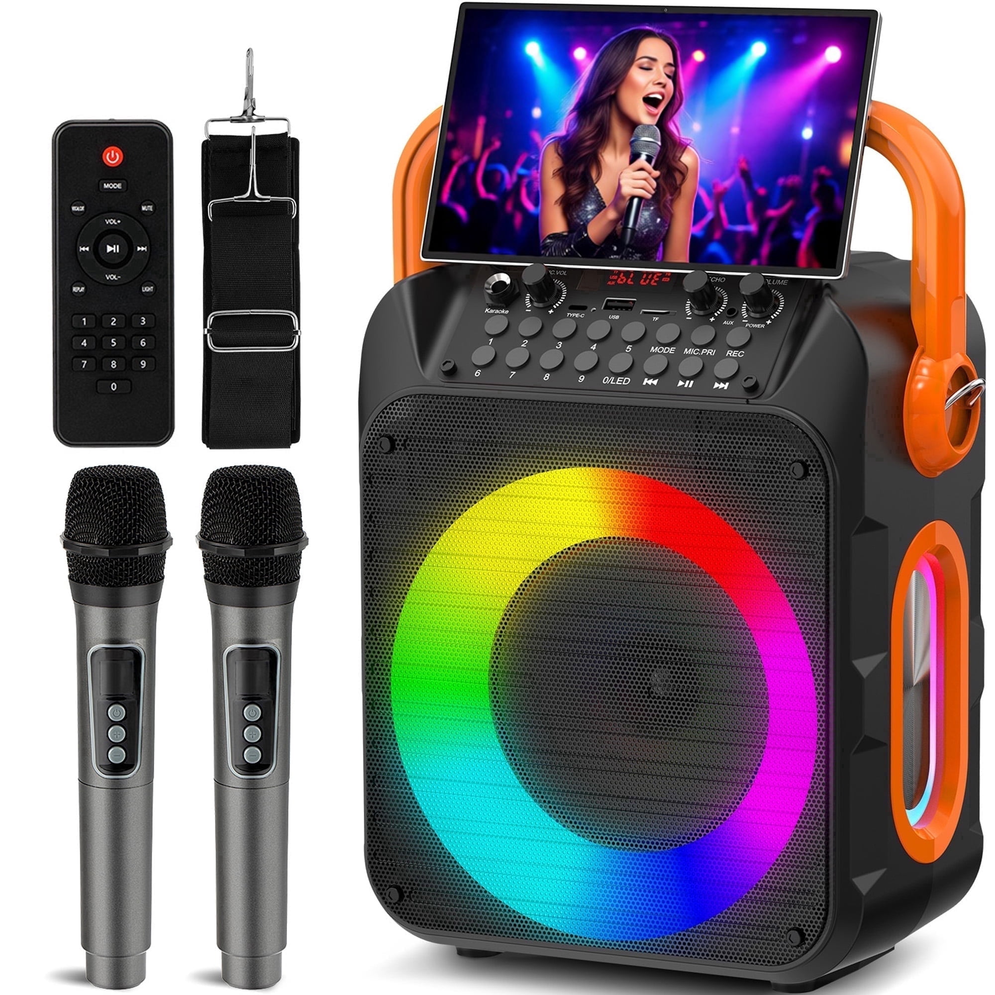Dammyty Karaoke Machine for Adults Kids, Karaoke Speaker with 2 Microphone, Portable Bluetooth Speaker with DJ Lights for Partyth Speaker for Outdoor Party