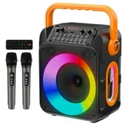 Dammyty Karaoke Machine, Portable Bluetooth speaker for Adults & Kids, 2 Karaoke Wireless Microphones with PA System, LED Lights, Karaoke Speaker Supports for TF Card/USB, AUX, FM,TWS
