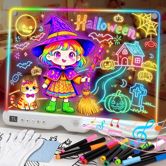 Dammyty LED Light-Up Drawing Board with 7 Light Effects, Rechargeable Led Note Board with Colors, Neon Light Up Drawing Tablet for Kids, Christmas Birthday Gift