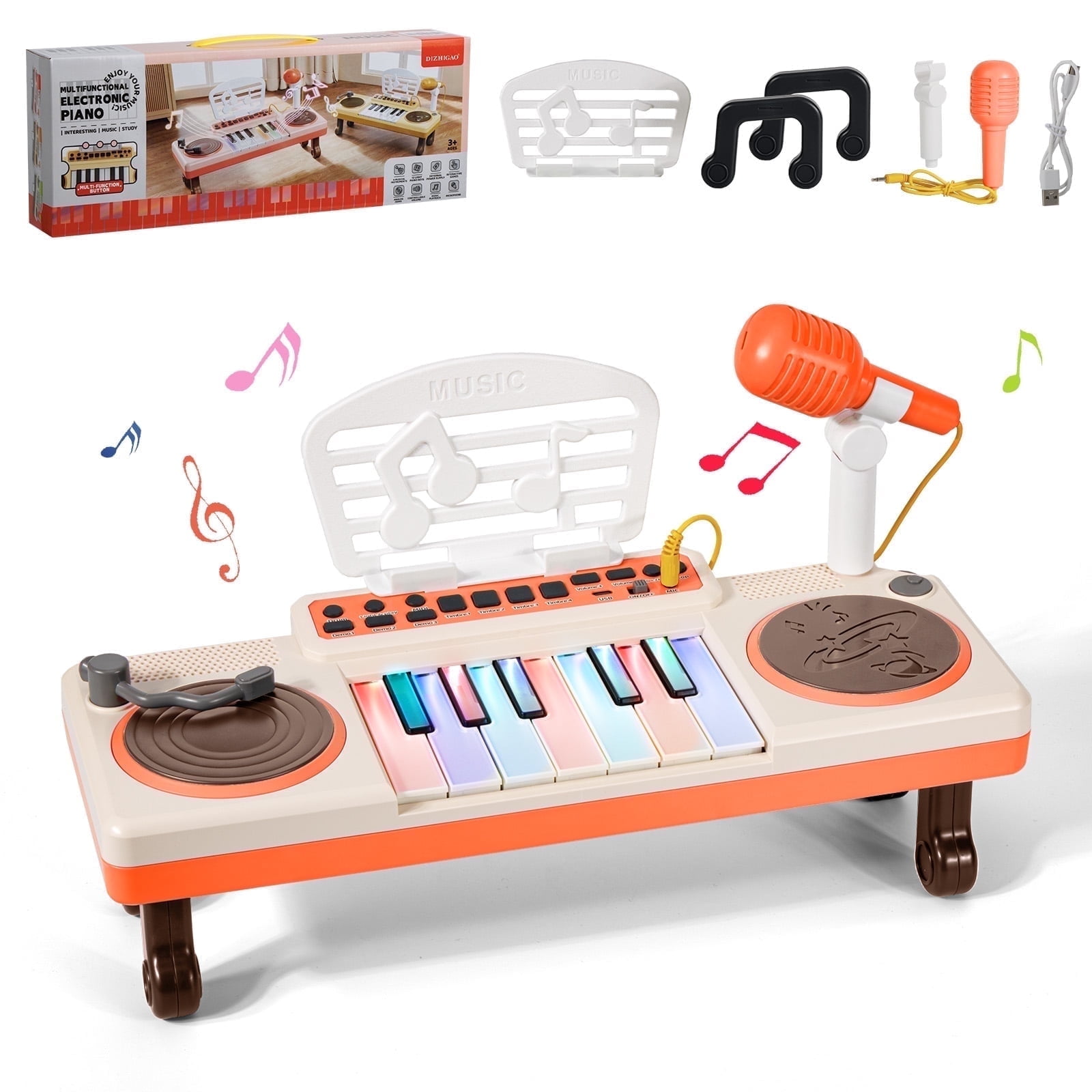 Dammyty Toddler Piano Toys for Girls, Baby Musical Keyboard Kids Age 1 2 3 Play Instrument with Microphone