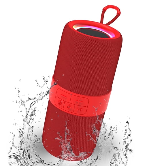 Dammyty Portable Bluetooth Speaker with Deep Bass Basser, Wireless Stereo Sound Bluetooth Speaker With 5.3,IP67 Waterproof,TWS Pairing for Home Party Outdoor（Red）