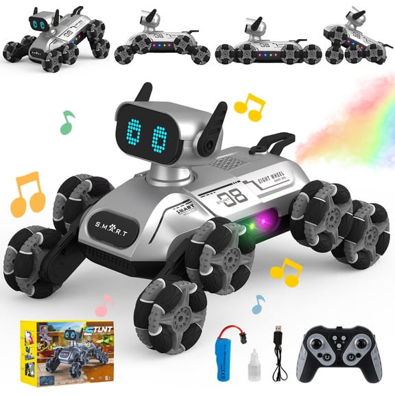 Dammyty RC Robot Dog for Kids, Intelligent Robot Toys with Light & Music, 8WD Stunt RC Dog Robot Toy for Boys Girls