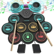 Dammyty Upgrade 9 Pads Kids Adults Electronic Drum Sets Kit with Headphone Jack and Dual Bluetooth Speaker Wireless Connection for Christmas Birthday Gift