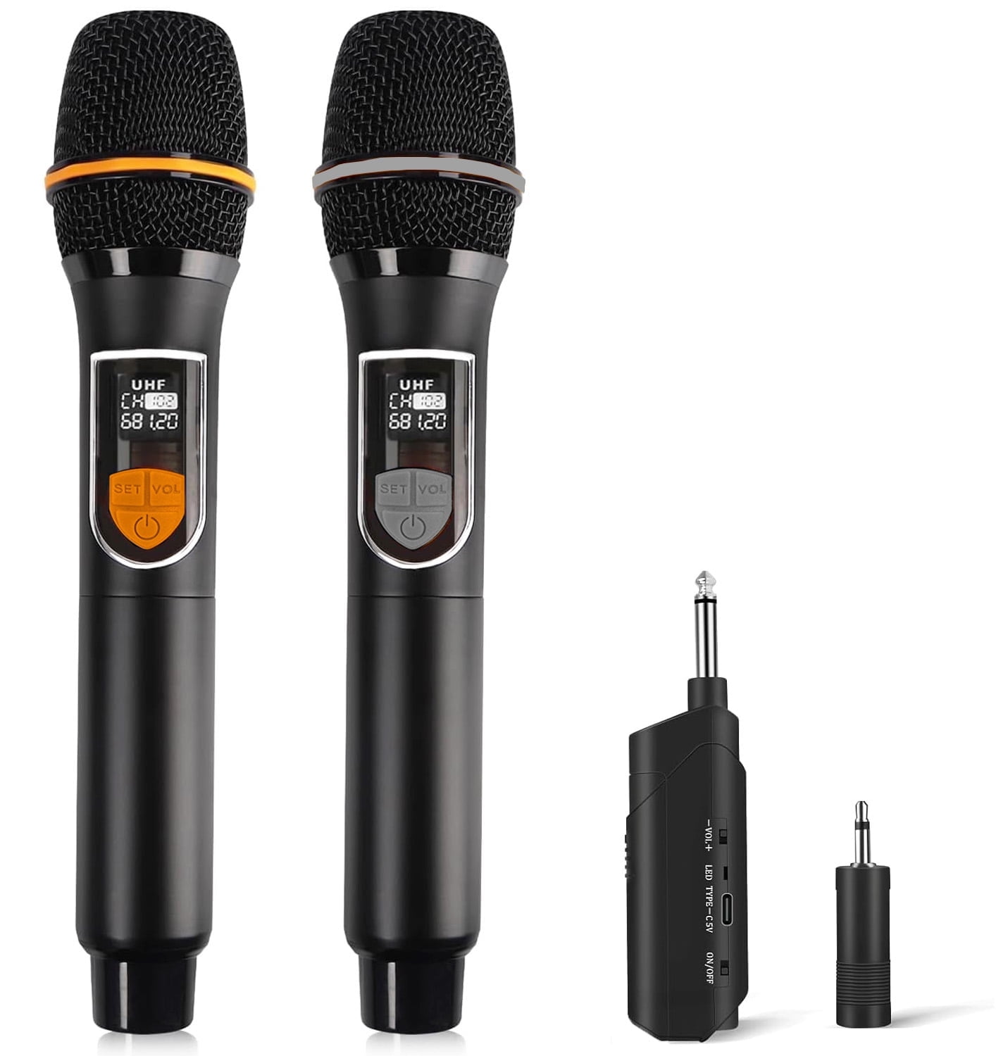 Dammyty Wireless Microphone, Rechargeable Dual Handheld Dynamic UHF Wireless Mic for Karaoke Singing, Party, Wedding, Speech