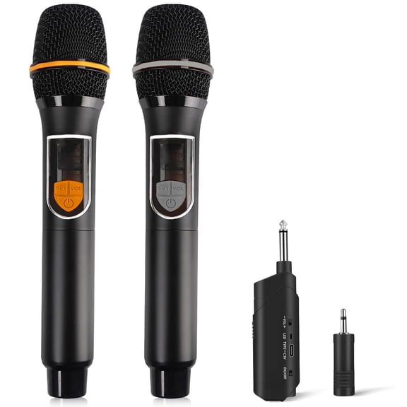 Dammyty Wireless Microphone, Rechargeable Dual Handheld Dynamic Wireless Mic for Karaoke Singing, Party, Wedding, Speech