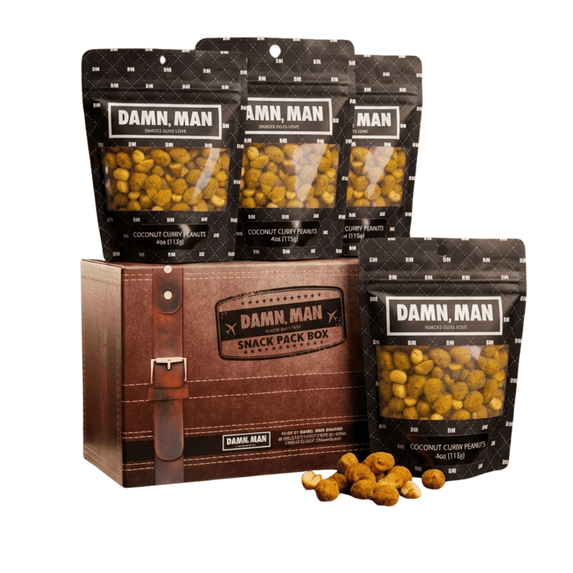 Damn, Man Coconut Curry Peanuts Snack pack - 4 Bags of Gourmet Nuts 4 oz. Each - 1 lb Total