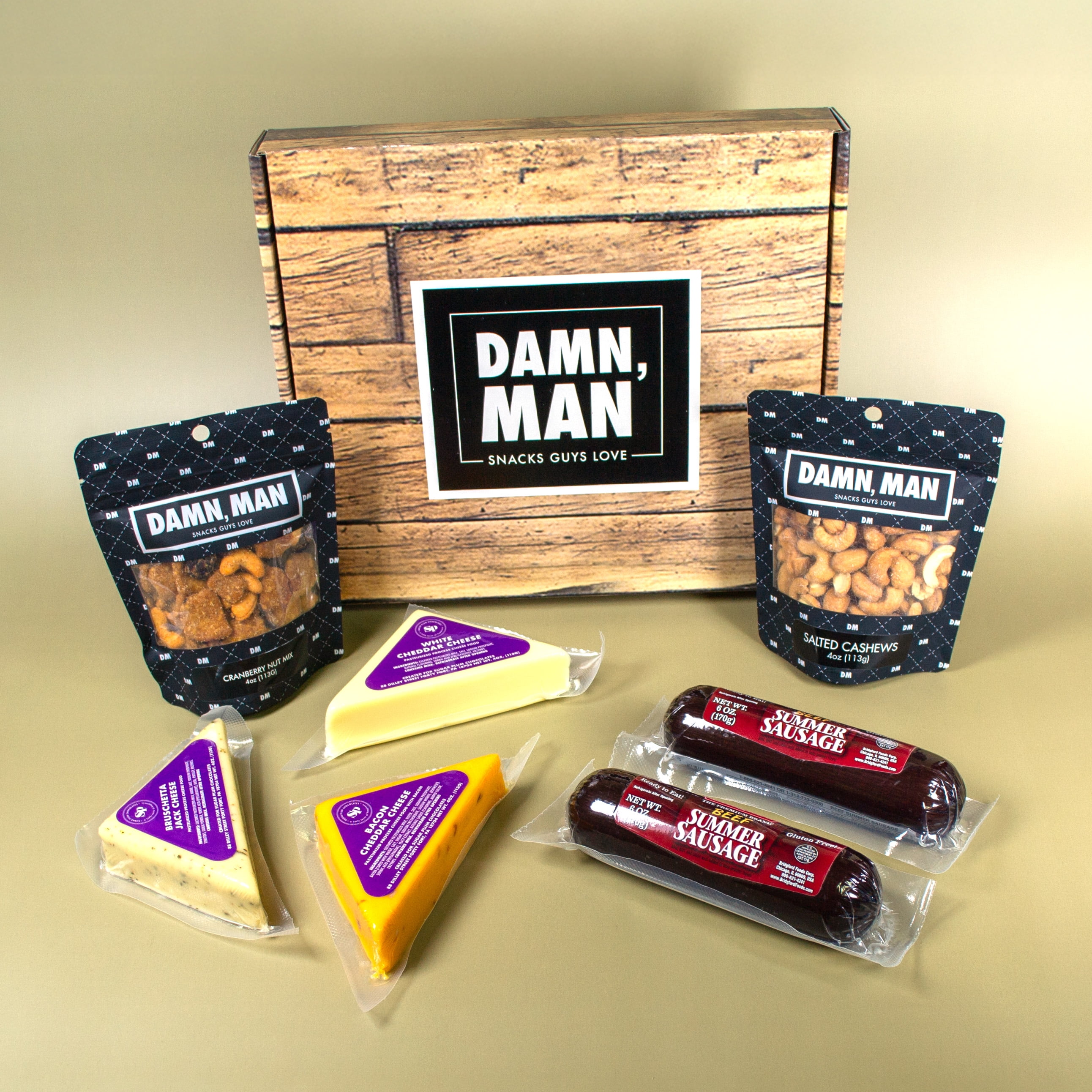 Damn, Man Delicatessen Box - Meat, Cheese, & Gourmet Nuts - Charcuterie Board Snacks - 6 Pieces