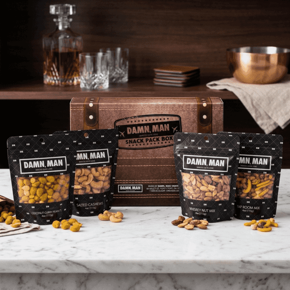 Damn Man Gourmet Nut Gift Box Assorted Nuts and Snack Mix Box Set Dry Roasted Crunchy 4 Count 1 lb Total