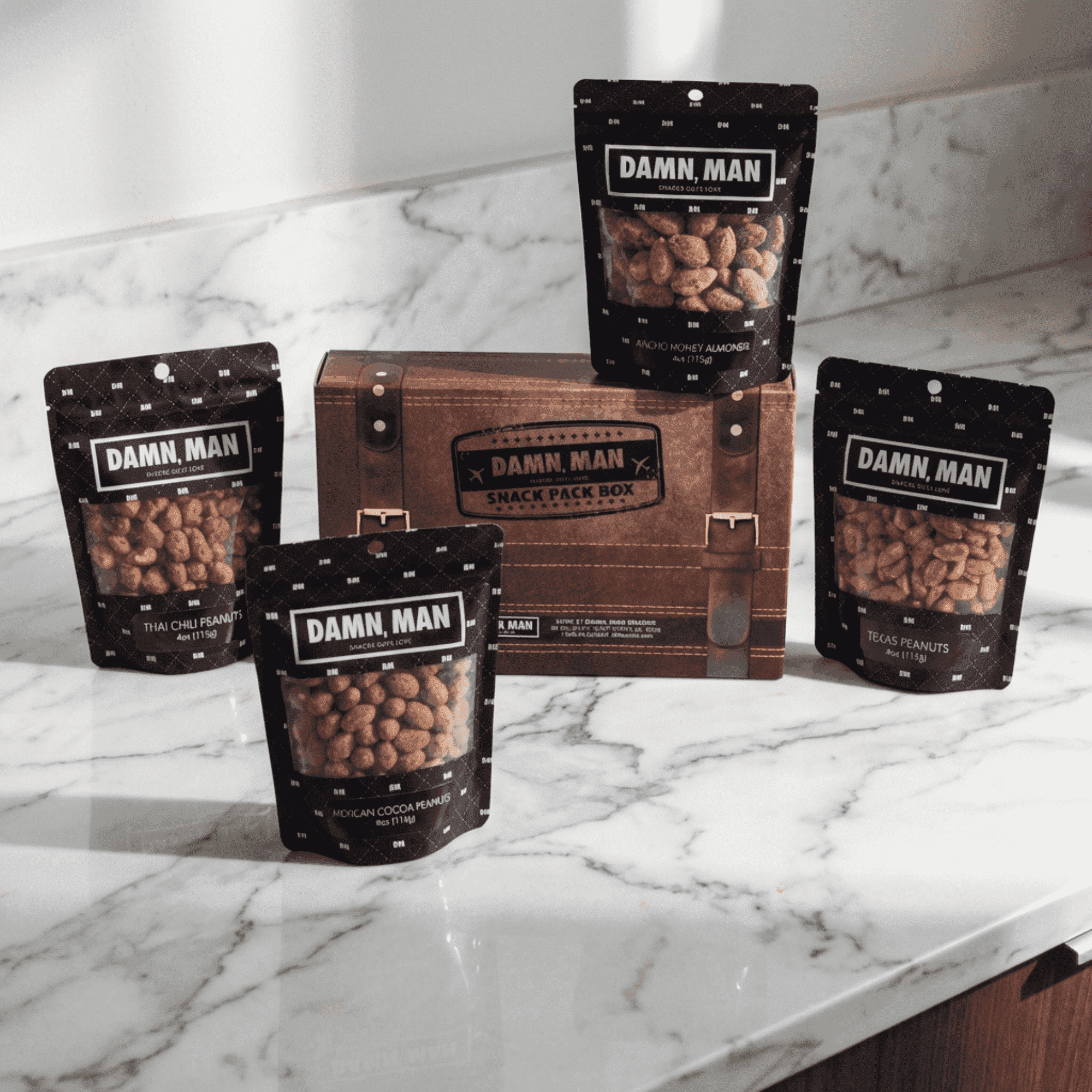 Damn Man Hot Honey Assorted Nuts Snack Mix Roasted Crunchy Resealable Bags Gift Set 4-Pack 1 lbs