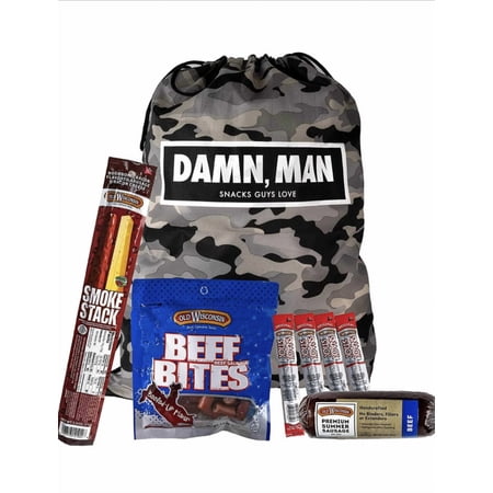 Damn, Man Premium Meat & Cheese Snack Pack - Big Sling Bag of Beef Jerky - 7 Piece - 1 lb.
