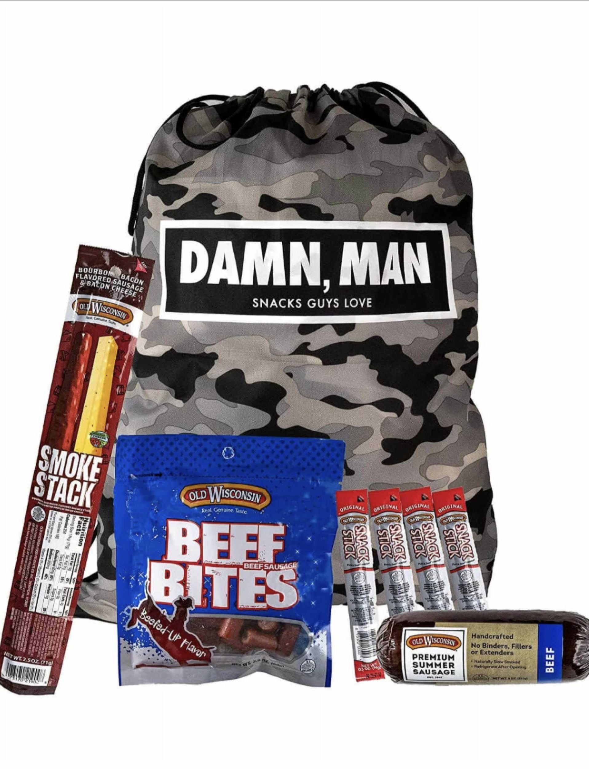 Damn, Man Premium Meat and Cheese Snack Pack Big Sling Bag of Beef Jerky Gourmet Protein