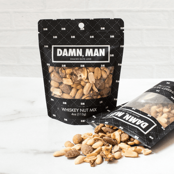 Damn, Man Whiskey Nut Mix Gift Set Roasted Crunchy 4 Bags 1 lb Total