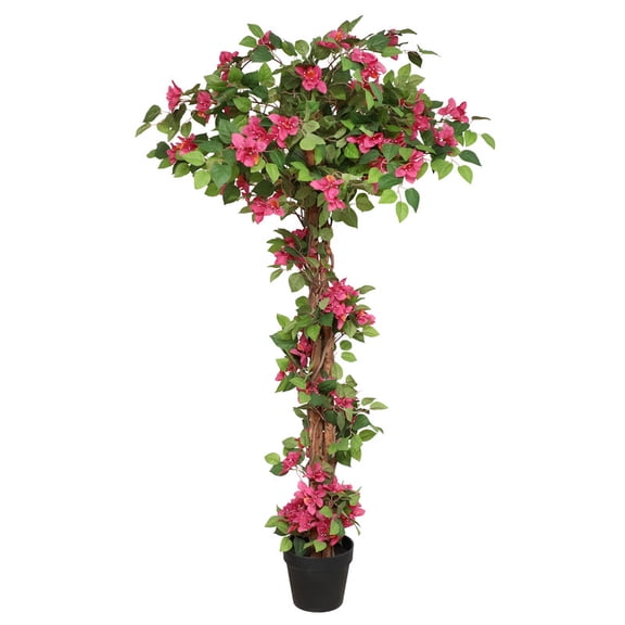 Damomo 5 Feet Artificial Bougainvillea Tree with Flowers in Plastic Pot Faux Blooming Tree for Decor Indoor or Outdoor Home Office, 1 PCS(63 inch)