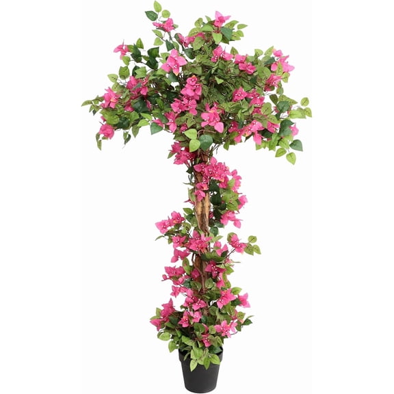 Damomo 5 Feet Artificial Bougainvillea Tree with Flowers in Plastic Pot Faux Blooming Tree for Decor Indoor or Outdoor Home Office, 1 PCS(63 inch)