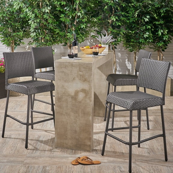 Damon Outdoor 29.5 Inch Wicker Barstools, Set of 4, Gray