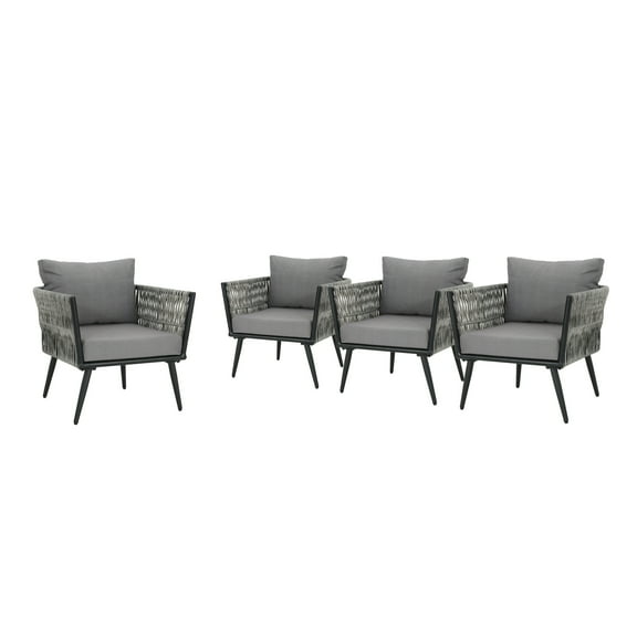 Damon Outdoor Wicker Club Chair, Set of 4, Light Gray and Dark Gray