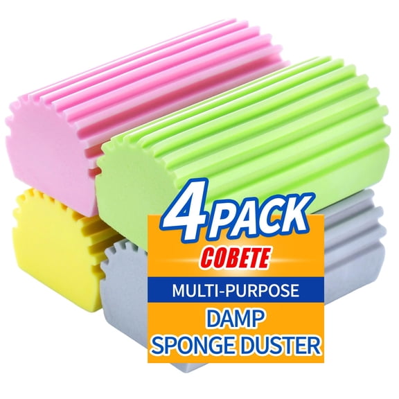Damp Clean Duster Sponge, 4 Pack Melamine Cleaning Sponge, Reusable Damp Dusting Sponge, Household Cleaning Tool for Blinds, Glass, Baseboards, Radiators, Window Track Grooves
