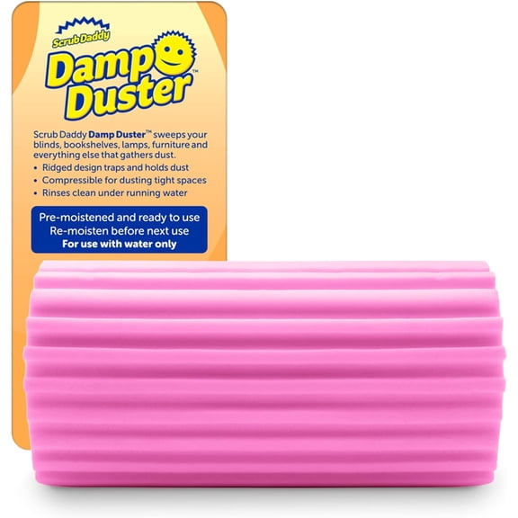 Damp Duster, Multipurpose Dusters for Cleaning - Wooden & Venetian Blind Cleaner Tool, Ridged Wet Dust Sponge Skirting Board, Radiator, Blinds Mirrors, Home Products, Pink