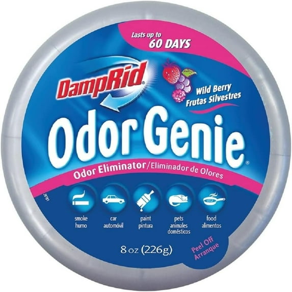 DampRid Genie Odor Eliminator Wild Berry Scent - Odor Eliminating Solid Gel - 8 Oz