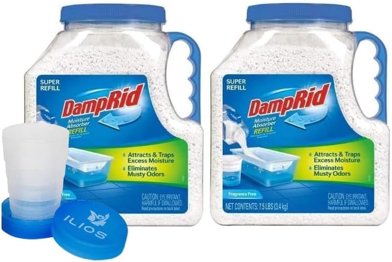 Damp Rid Moisture Absorber Refill Container 7.5 lb – Fragrance Free Odor and Moisture Absorber for Basements, Closets & Storage Spaces – High-Capacity Humidity Control, 2 Pack – Ilios Packaging