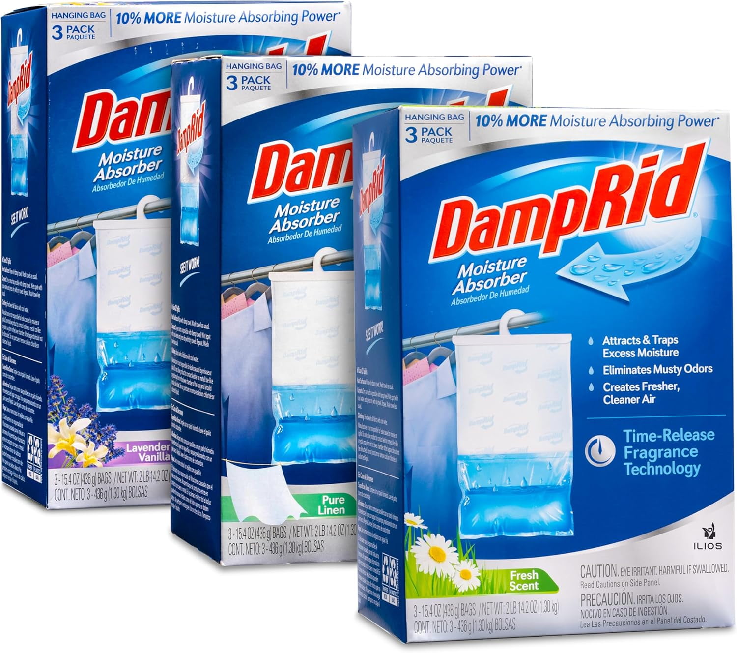 Damp Variety 3 Scent's Moisture Absorber, 1 Powder , 1 Lavender Vanilla, & 1 Fragrance Free - Eliminates Odors for er, Cleaner Air,14% More Moisture Absorbing Power. Packaging.