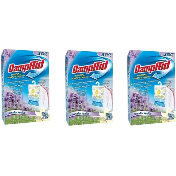 DampRid FG83LV Hanging Moisture Absorber Lavender Vanilla KPghdL, 3Pack 3 Pack, Lavendar