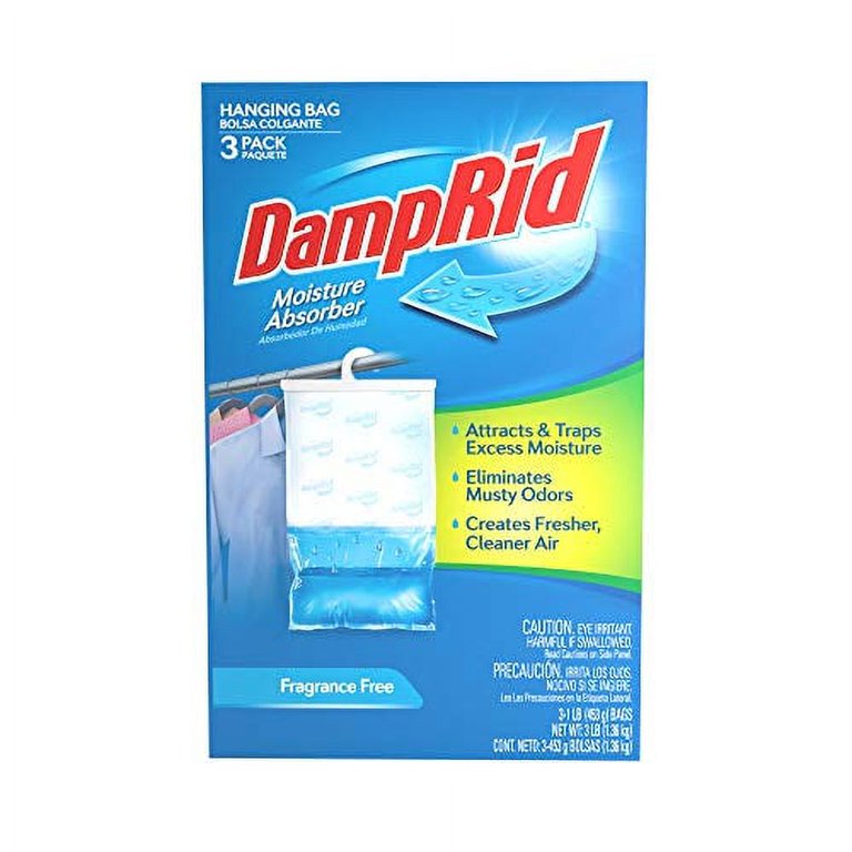 DampRid Hanging Bag, Moisture Absorber, 1 box of 3 bag (16 oz. each bag.),  Blue