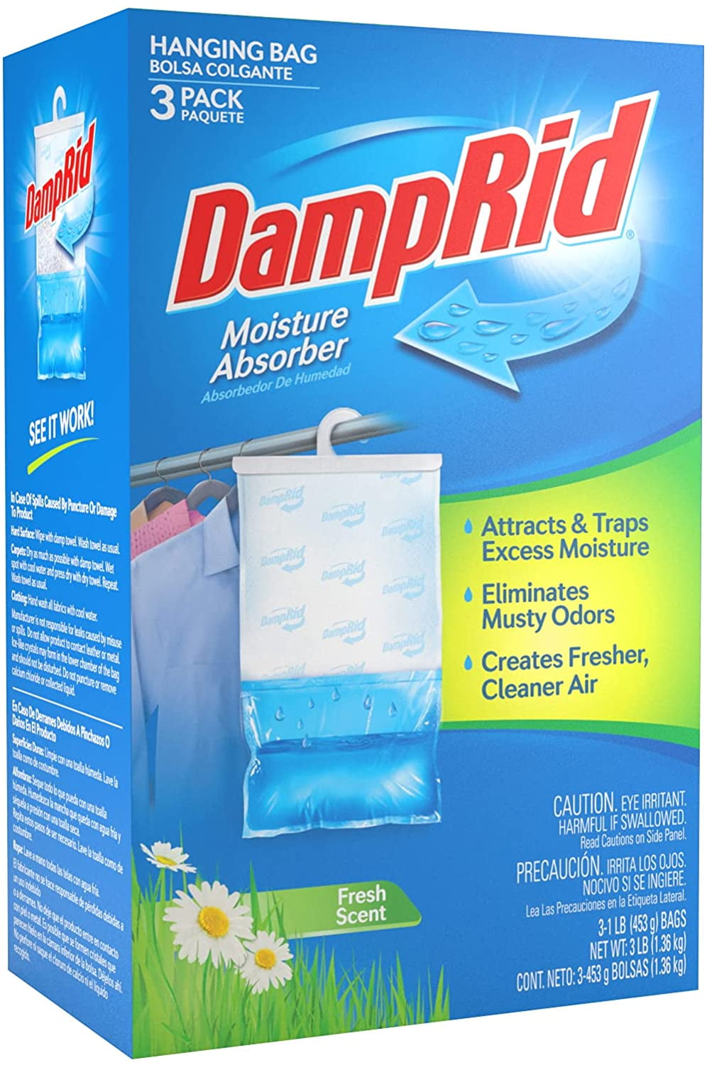  DampRid Hanging Bag, Moisture Absorber, 1 box of 3