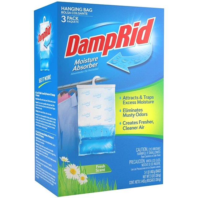 DampRid Moisture Absorber Hanging Bag, 3 Pack, Blue, Dry & Disposable