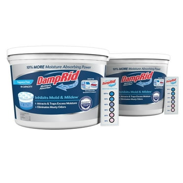 DampRid Hi-Capacity Moisture Absorber Bucket, Fragrance Free, 2 lb. 15.5 oz. & Moisture Detection Strip 2 Pack, Attracts & Traps Excess Moisture