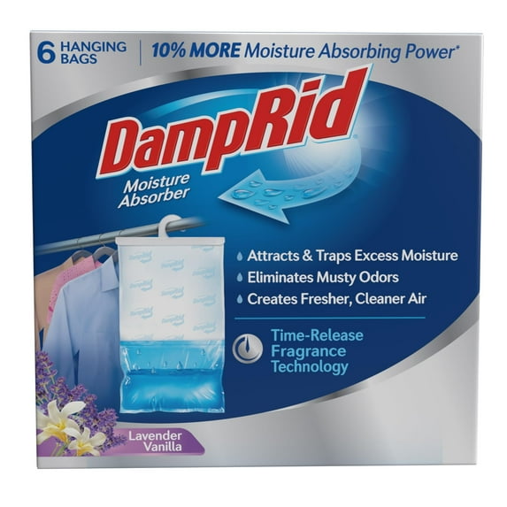 DampRid Lavender Vanilla Hanging Moisture Absorber, 15.4 oz., 6 Pack - Eliminates Musty Odors for Fresher, Cleaner Air, Ideal Moisture Absorbers for Closet, 10% More Moisture Absorbing Power