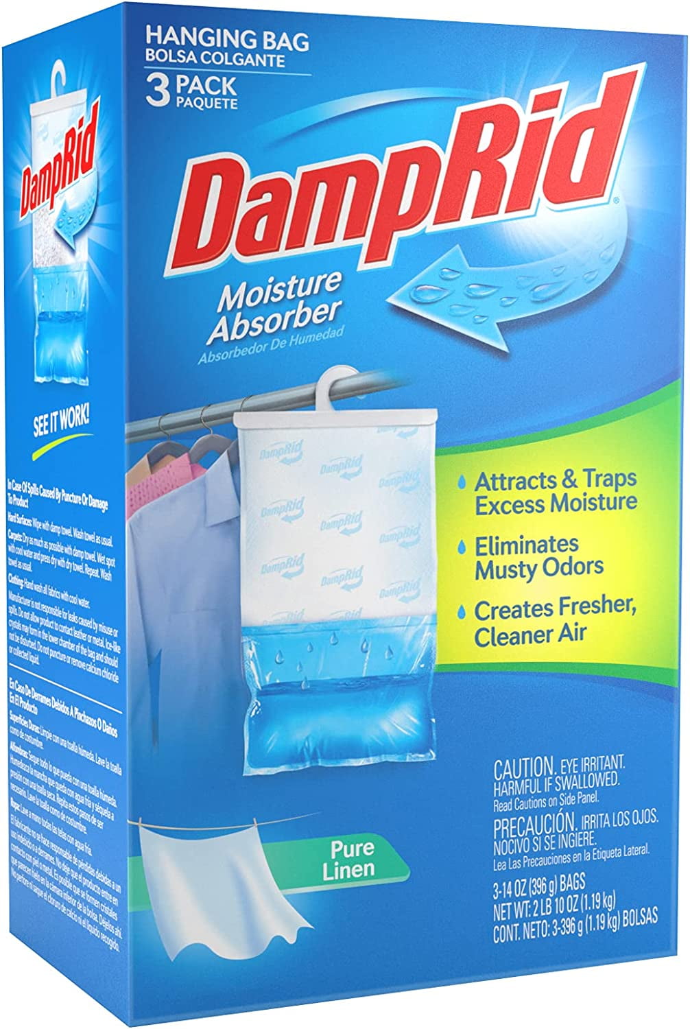DampRid Pure Linen Hanging Moisture Absorber, 3 Pack, For Fresher, Cleaner Air in Closets