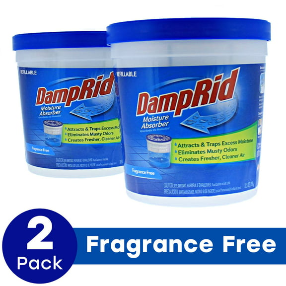 DampRid Refillable Moisture Absorber, Fragrance-Free Twin Pack (2 x 10.5 Oz. tubs); Attract and Trap Excess Moisture from Air; Eliminate Musty Odors at the Source and Create Cleaner, Fresher Air