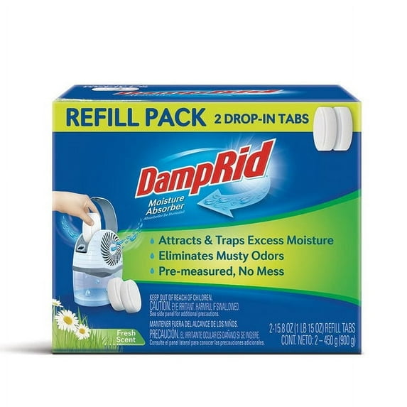 Damprid Fg97 Drop-In Tabs Moisture Absorber Refills, Fresh Scent, 15 Oz, 2-Count