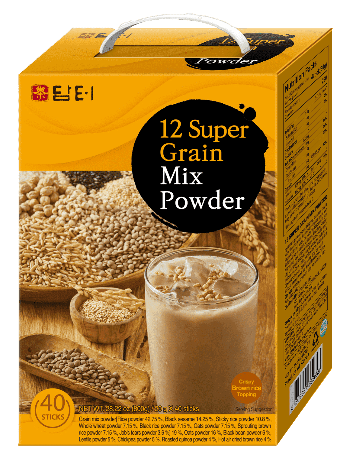 DAMTUH 12 Super Grains Instant Powder Drink Mix – Caffeine-Free, 20g × 40 Sticks