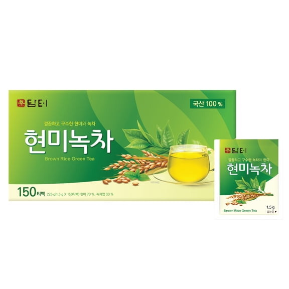 Damtuh Brown Rice Green Tea, Korean Roasted Genmaicha Tea Bags, 150 Count, 1.5 g Each