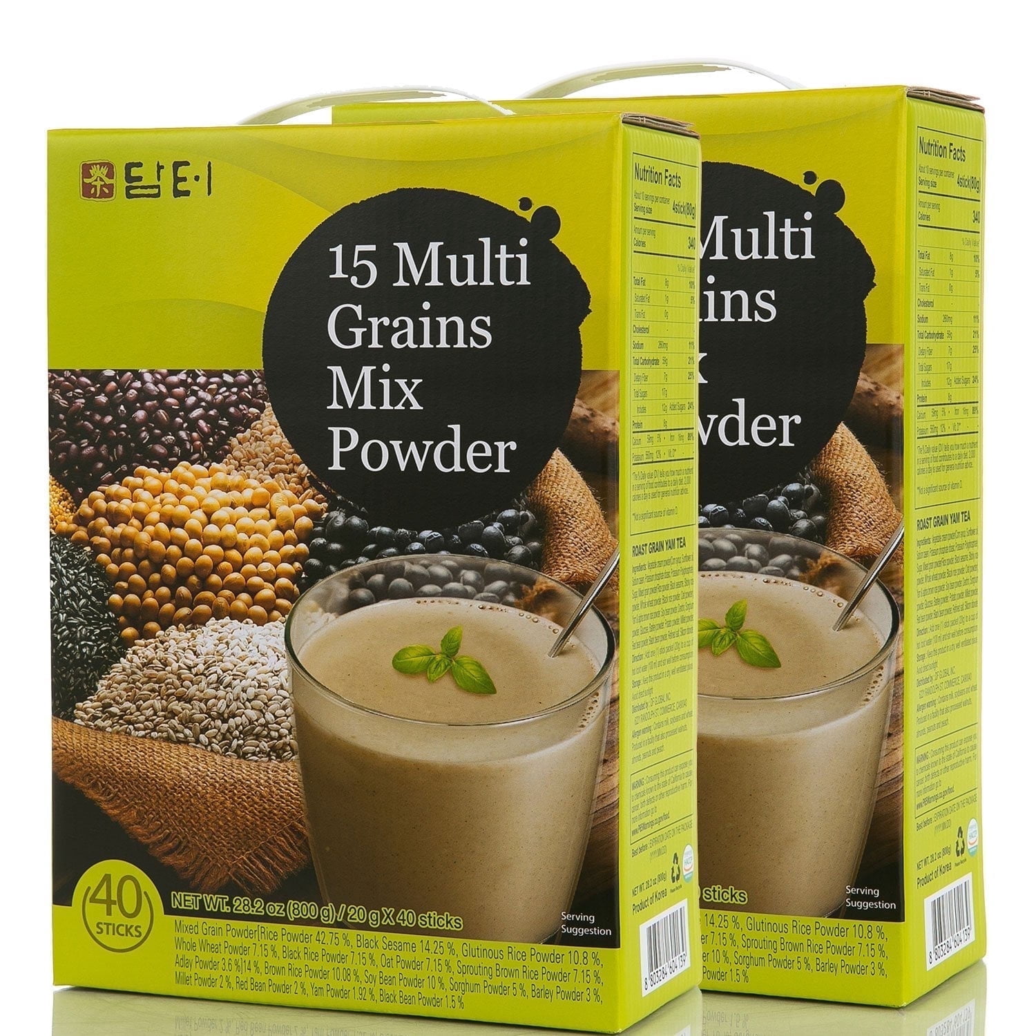 Damtuh Korean 15-Grain Roasted Mixed Grain Powder Drink Mix – 20g x 40 Sticks (2-Box Bundle)